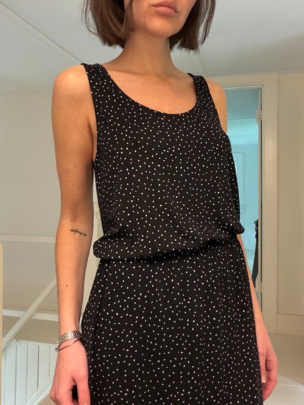 H&M Dot Print Blouson Waist Mini Dress Black/White Size XS - Picture 4 of 9